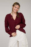 Solid Patchwork Split Neck Knit Top