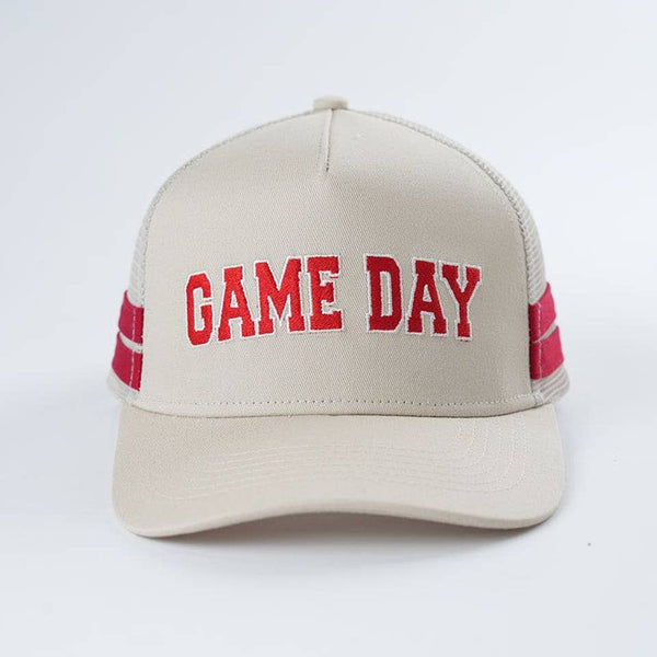 Embroidered Game Day Double Stripe Trucker Hat: Maroon  display picture 1