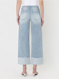 High Rise Cuffed Striped Crop Wide Jeans