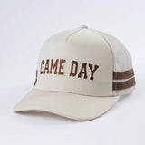 Embroidered Game Day Double Stripe Trucker Hat: Maroon