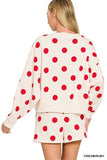 Fleece Polka Dot Print Round Neck Pullover and Short Set