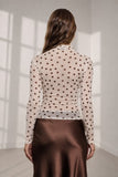 Polka Dot Mesh Mock Long Sleeve Knit top