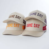 Embroidered Game Day Double Stripe Trucker Hat: Maroon