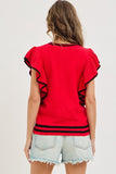 Game Day Ruffle Sleeve - Red/Black
