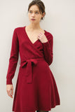 Wine Belted Sweater Dress