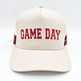 Embroidered Game Day Double Stripe Trucker Hat: Maroon