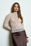 Polka Dot Mesh Mock Long Sleeve Knit top