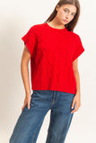 Cable Knit Cap Sleeve Sweater - Red