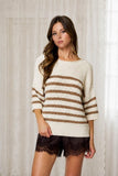 Striped Textured Knit Half Sleeve Knit Sweater