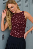 Polka Dot Boat Neck Sleeveless Mesh Knit Top