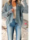 Wash Exposed Seam Patchwork Cardigan Sweater - Teal