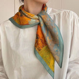 Luxurious Silk-Feel Square Scarf - Golden Tree