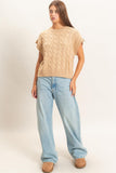 Cable Knit Cap Sleeve Sweater - Taupe