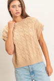 Cable Knit Cap Sleeve Sweater - Taupe