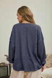 Solid Patchwork Split Neck Knit Top