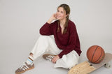 Solid Patchwork Split Neck Knit Top