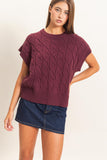 Cable Knit Cap Sleeve Sweater - Cherry