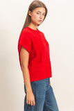 Cable Knit Cap Sleeve Sweater - Red