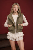 Cropped Mock Neck Snap Puffer Vest
