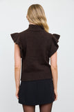 Ruffle Sleeve Mock Neck Ribbed Sweater