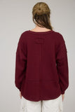 Solid Patchwork Split Neck Knit Top