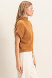 Ribbed Mock Neck Sweater - Brown