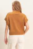 Ribbed Mock Neck Sweater - Brown