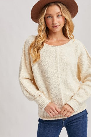 Wide Neck Oversized Pullover Knit Sweater - Cream