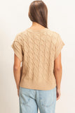 Cable Knit Cap Sleeve Sweater - Taupe