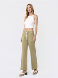 High Rise Elastic Drawstring Baggy Wide Jeans
