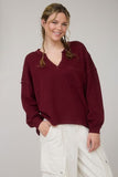 Solid Patchwork Split Neck Knit Top
