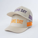 Embroidered Game Day Double Stripe Trucker Hat: Maroon