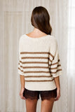 Striped Textured Knit Half Sleeve Knit Sweater