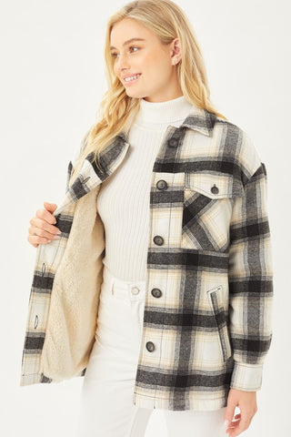 Blk Sherpa Flannel Shacket