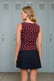 Polka Dot Boat Neck Sleeveless Mesh Knit Top