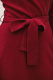 Wine Belted Sweater Dress