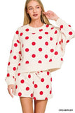 Fleece Polka Dot Print Round Neck Pullover and Short Set