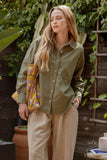 Corduroy Collar Button Down Long Sleeve Shacket