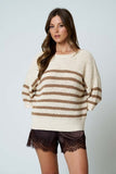 Striped Textured Knit Half Sleeve Knit Sweater