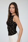Polka Dot Boat Neck Sleeveless Mesh Knit Top