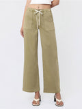 High Rise Elastic Drawstring Baggy Wide Jeans