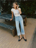 High Rise Cuffed Striped Crop Wide Jeans