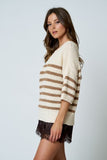 Striped Textured Knit Half Sleeve Knit Sweater