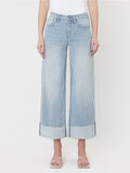 High Rise Cuffed Striped Crop Wide Jeans