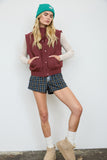 Cropped Mock Neck Snap Puffer Vest