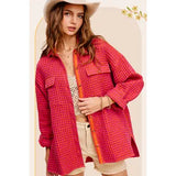 Waffle Textured Oversized Button Down Shacket Fall