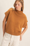 Ribbed Mock Neck Sweater - Brown