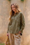 Corduroy Collar Button Down Long Sleeve Shacket