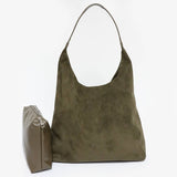 Faux Suede Bindle Bag with Pouch