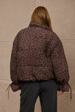 Leopard Puffer Stand Collar Strap Detail Jacket